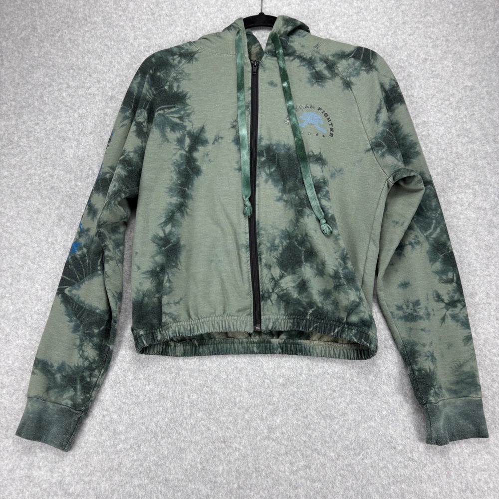 American Fighter Hoodie Women L Green Tie Dye Full Zip Graphic Grunge Streetwear